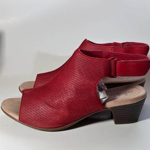 Clarks Red Suede Woven Slingback Wedge Sandals Women's 10 Comfort Shoes - Picture 4 of 14